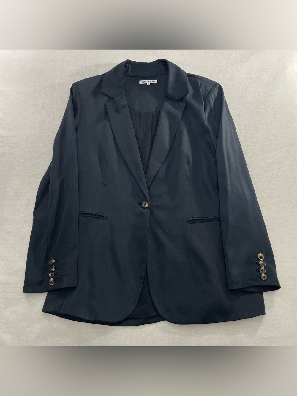 Reformation Blazer Women's M Black One Button Tencel Lined Longline Suit Jacket